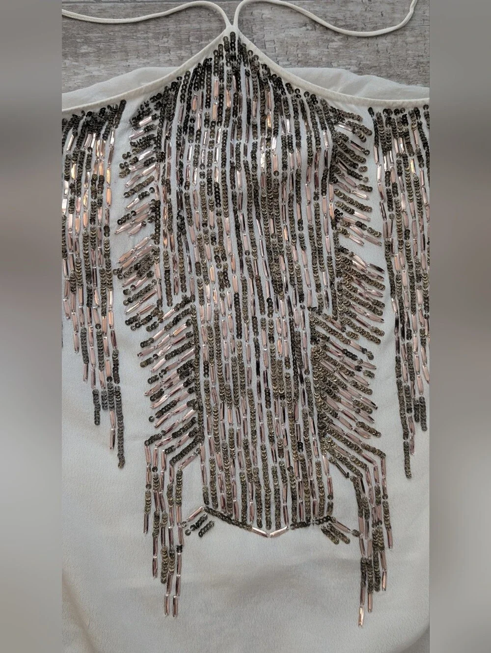 Free People White Halter Crop Top with Silver and Rose-Gold Sequin Fringe - Picture 6 of 13